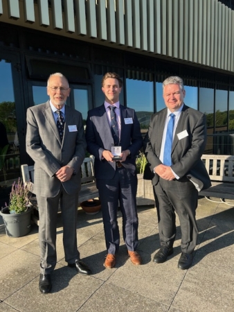 L-R: Chairman of the Armourers and Brasiers Materials Science Committee, Mike Goulette, AWE-sponsored PhD student and prize winner, Joe Gilkes, and AWE Principal Academic Lead, Gareth