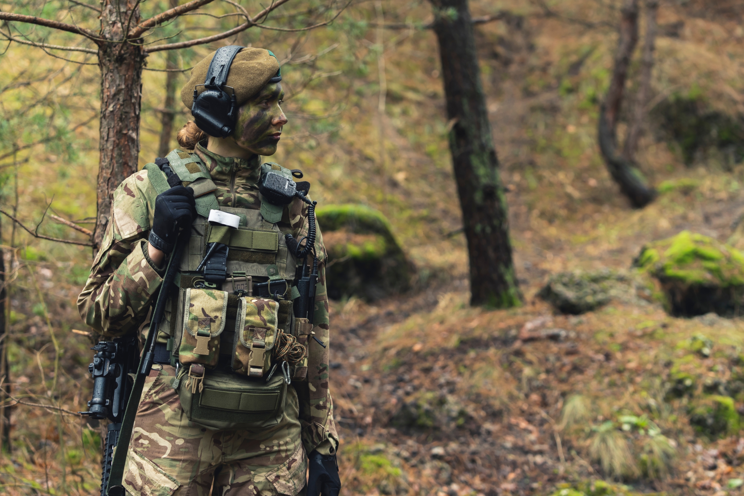British armed military forces female soldier 