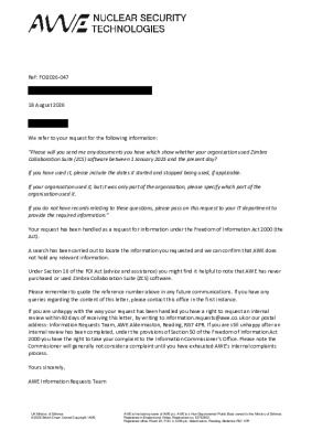 FOI Requests – Use of Zimbra Collaboration suite (ZCS)