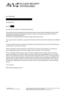 FOI Requests – Docs showing assessments or plans of HEU storage